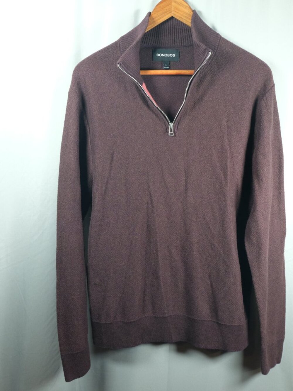 Bonobos Quarter Zip Sweater Mens Maroon Herringbone Cashmere Blend Pullover